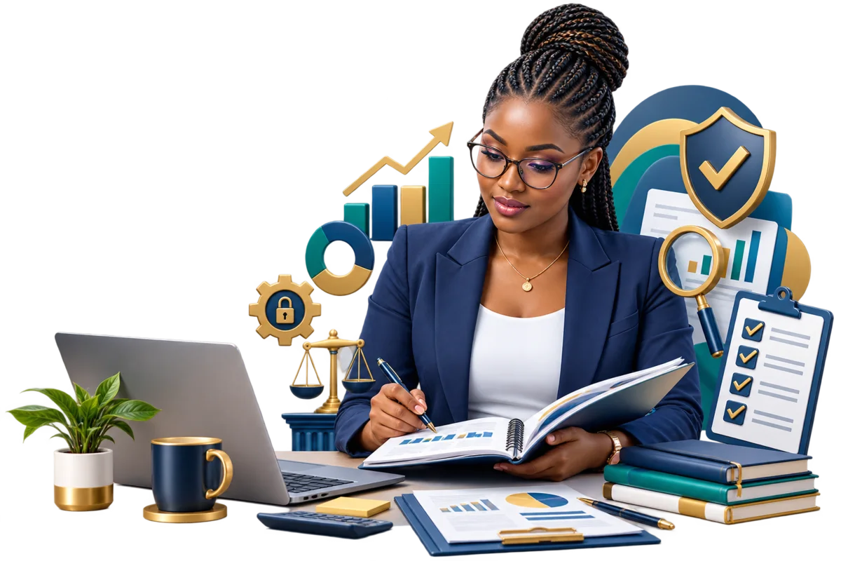 Internal audit professional studying risk, governance and control concepts