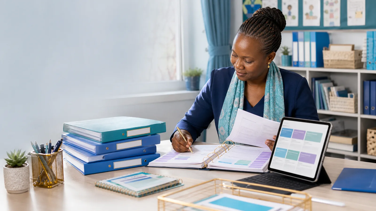 Teacher preparing lesson plans and schemes of work with digital resources