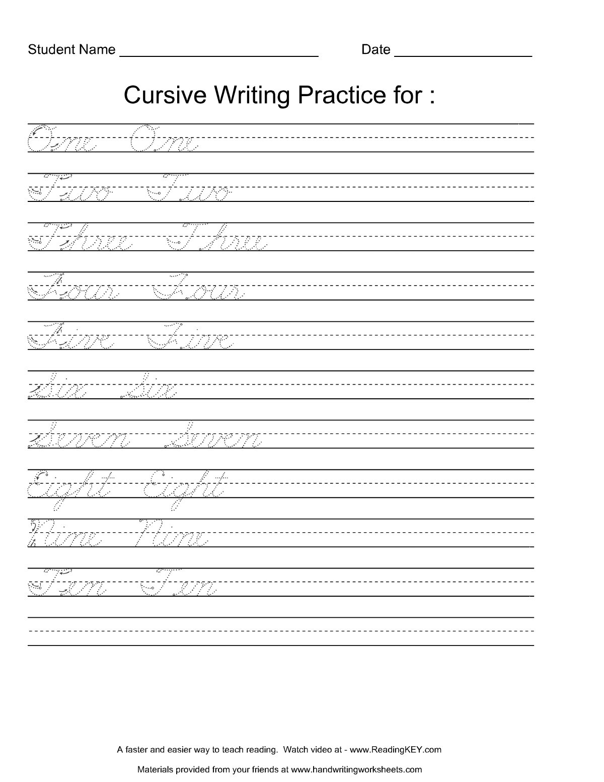 Thumbnail preview of Cursive Number Writing 1 10 1