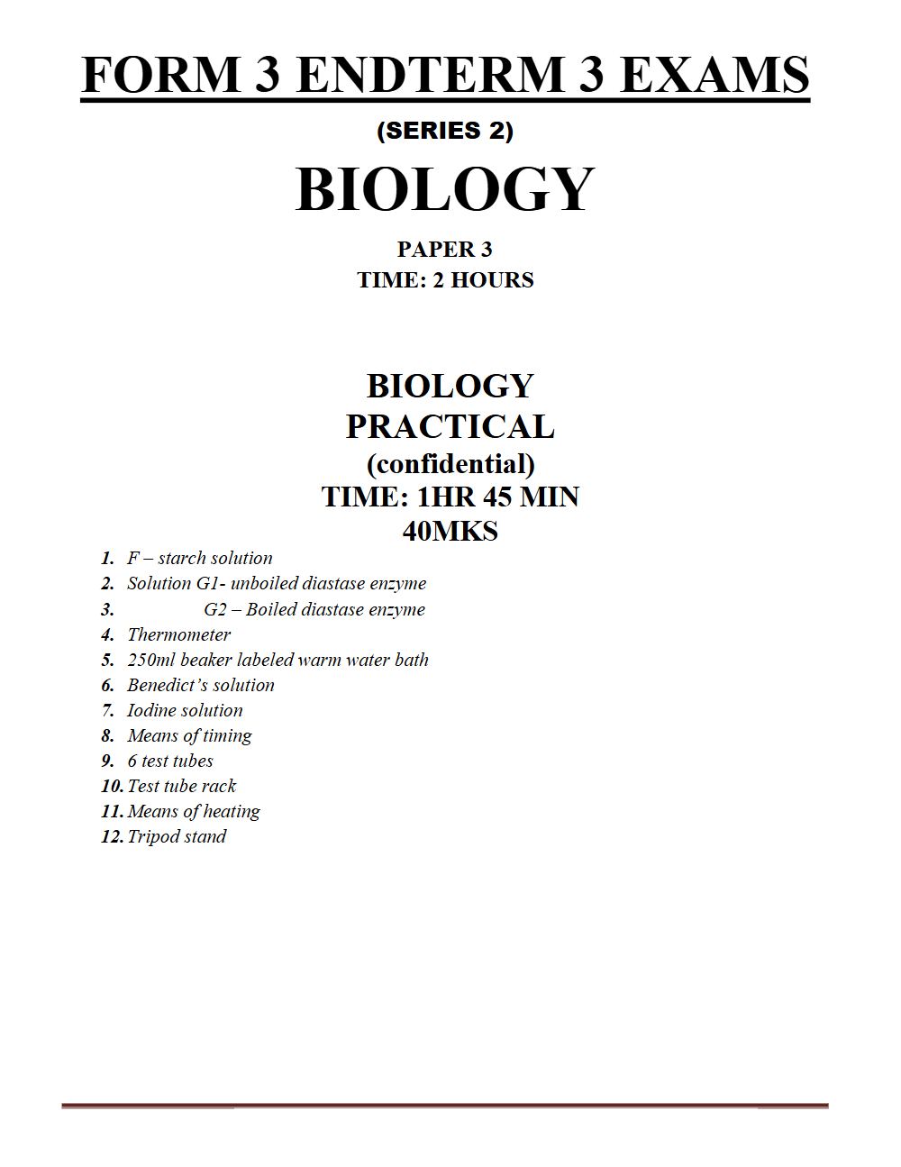 Thumbnail preview of Form 3 Biology Paper 3 Term 3 End Term 2026_2
