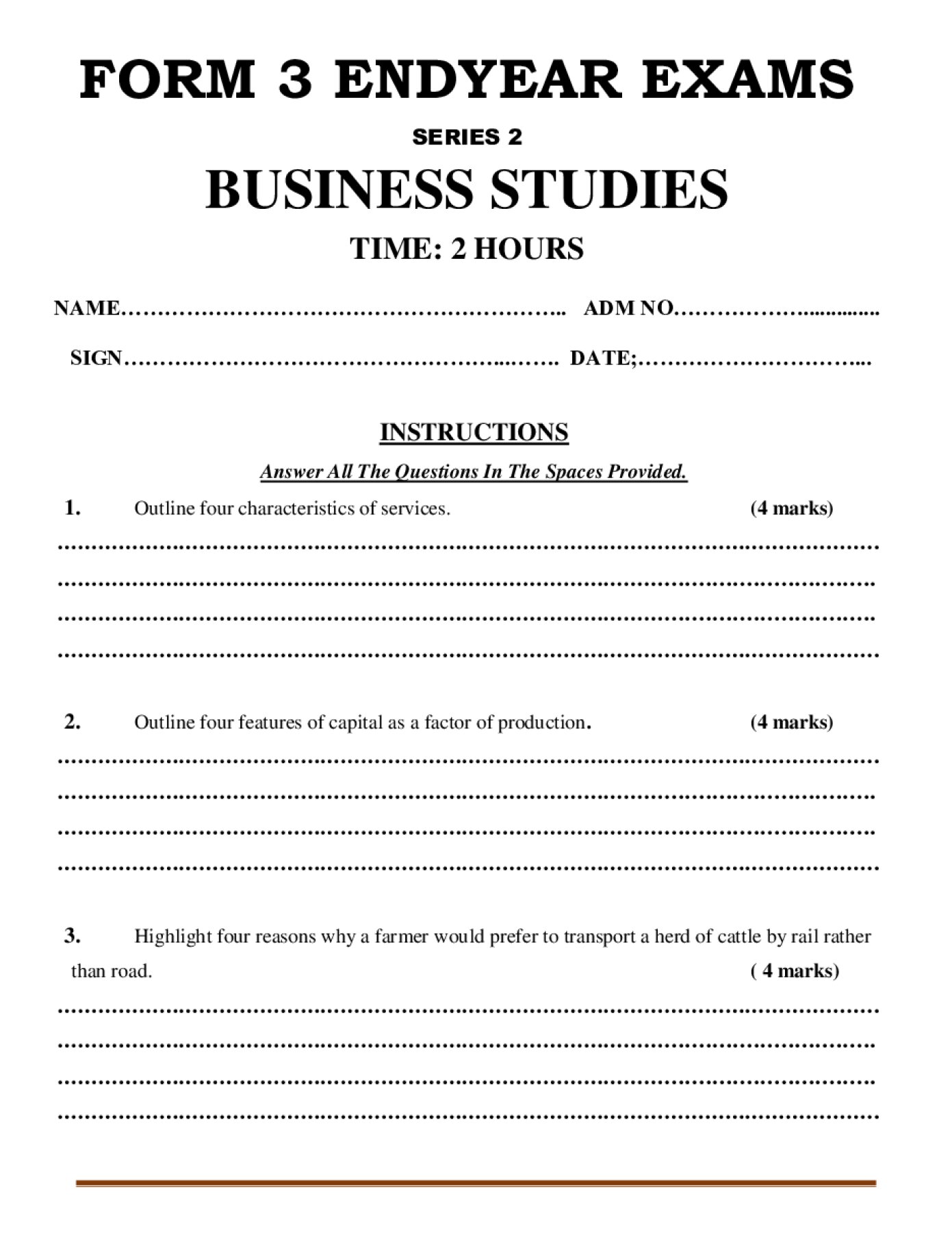 Thumbnail preview of Form 3 Business Studies End Term 3 2026_2