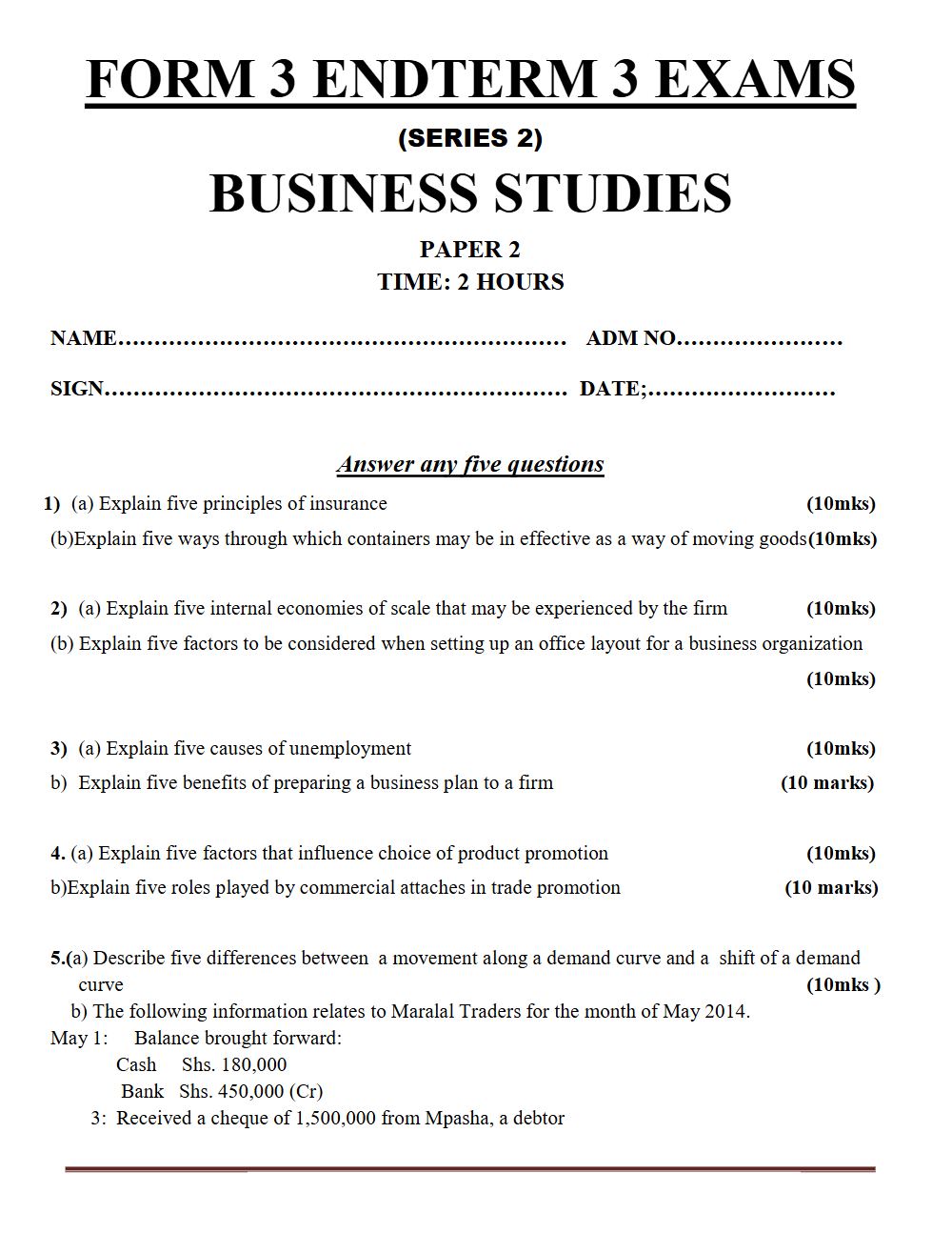 Thumbnail preview of Form 3 Business Studies Paper 2 Term 3 End Term 2026_2