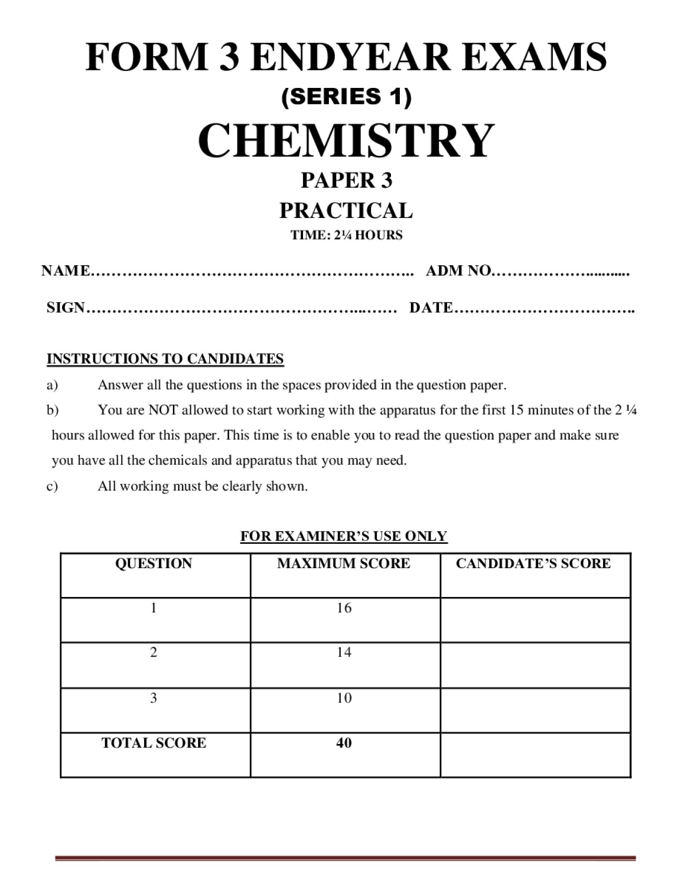 Thumbnail preview of Form 3 Chemistry Paper 3 End Term 3 2026_1