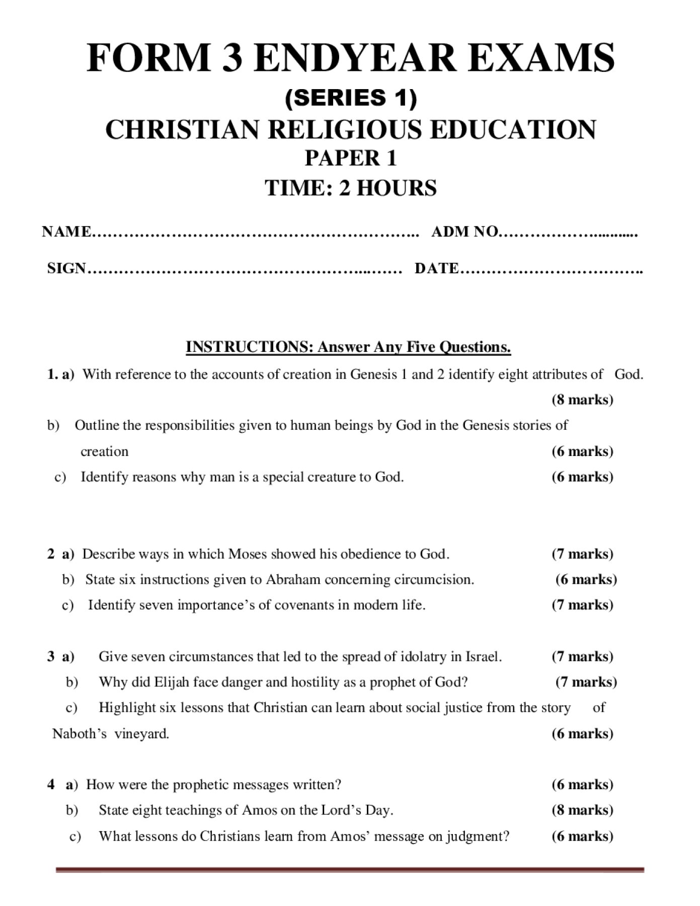 Thumbnail preview of Form 3 CRE Paper 1 End Term 3 2026_1