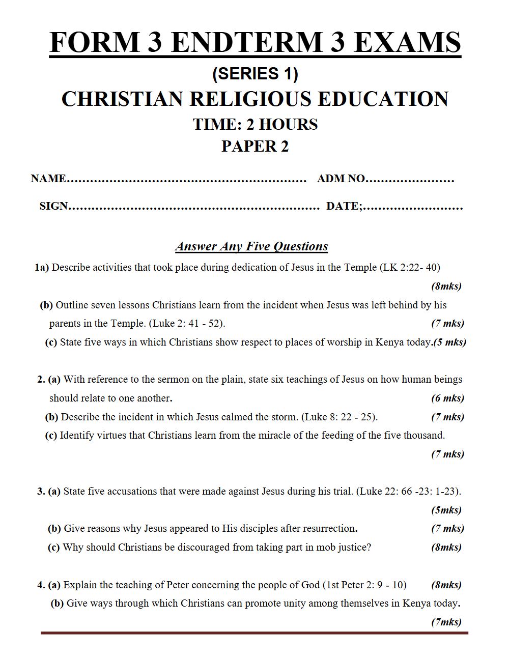 Thumbnail preview of Form 3 CRE Paper 2 Term 3 End Term 2026_1