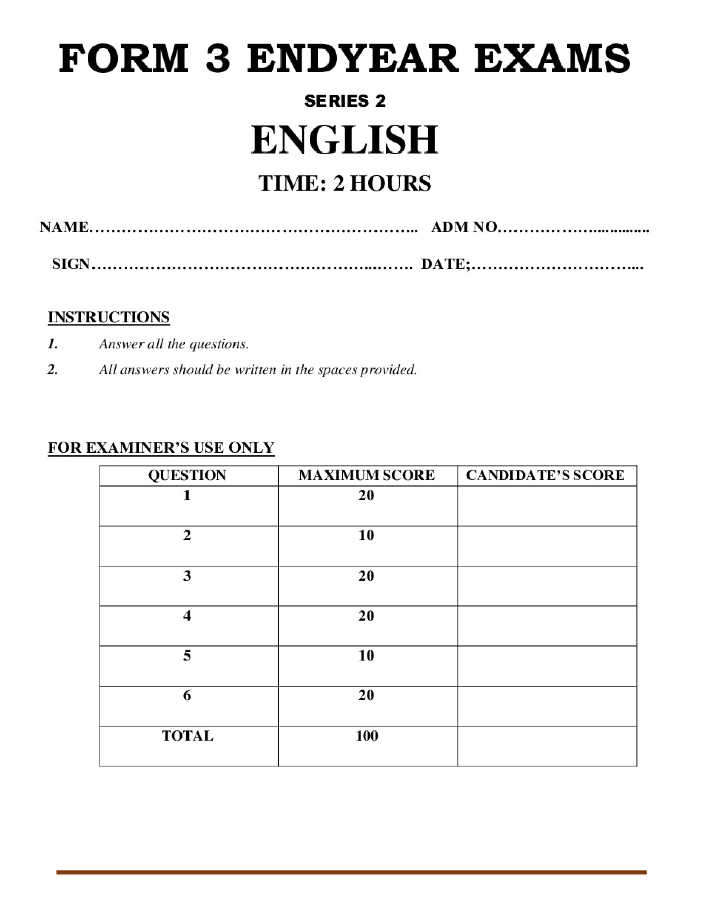 Thumbnail preview of Form 3 English End Term 3 2026_2