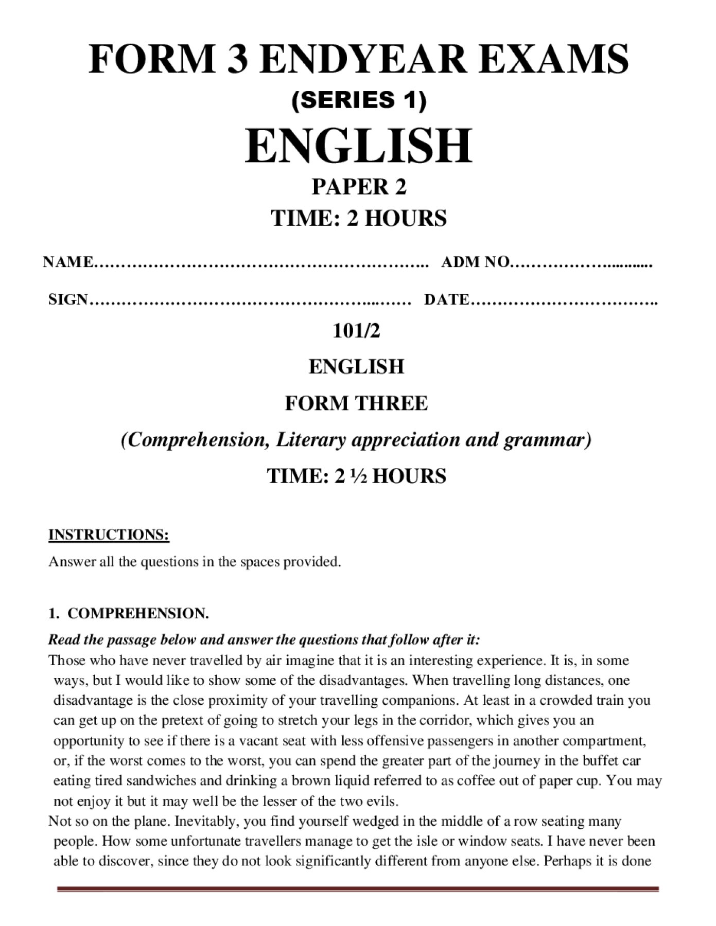 Thumbnail preview of Form 3 English Paper 2 End Term 3 2026_1