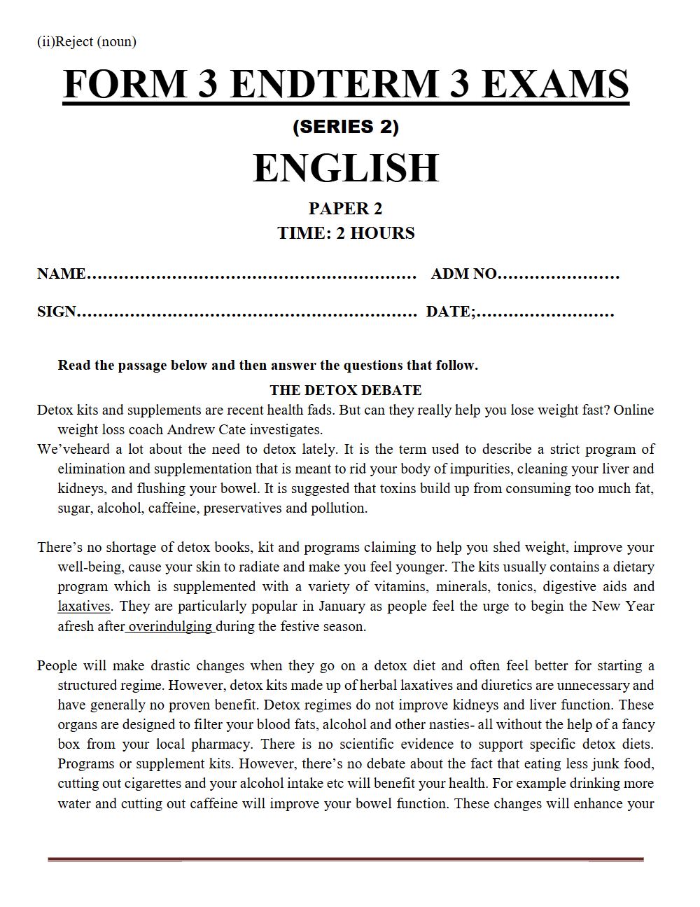 Preview of Form 3 English Term 3 End-Term Paper 2 Exam 2026