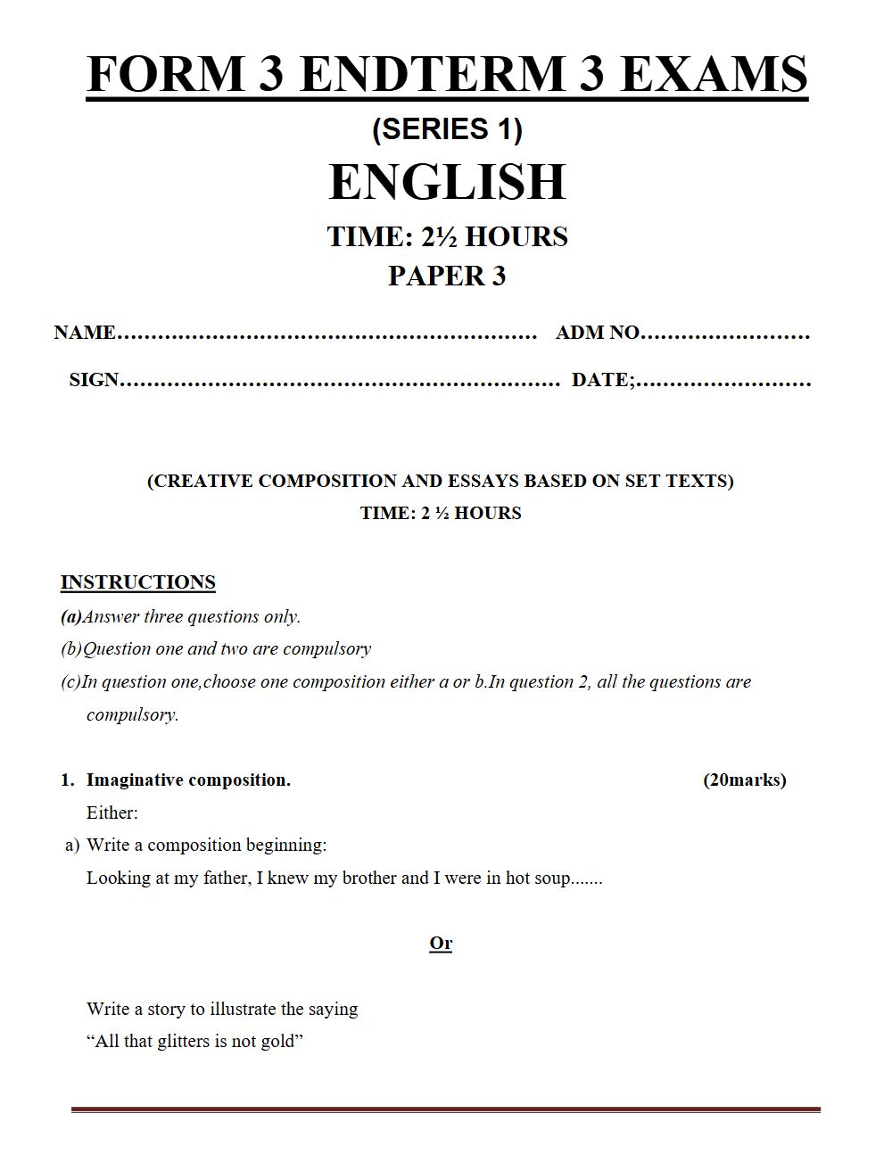 Thumbnail preview of Form 3 English Paper 3 Term 3 End Term 2026_1