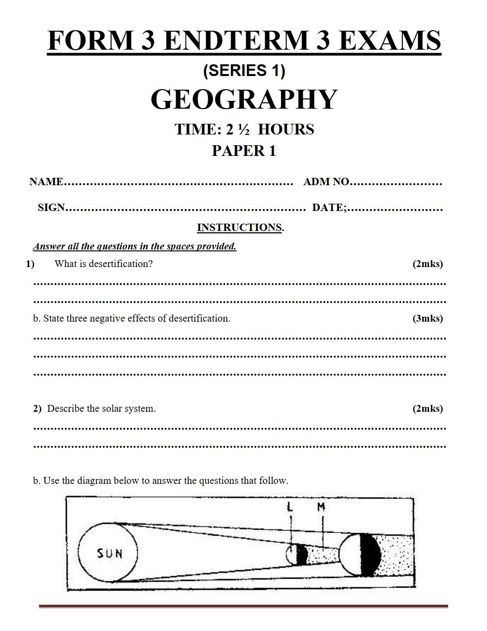 Thumbnail preview of Form 3 Geography Paper 1 Term 3 End Term 2026_1