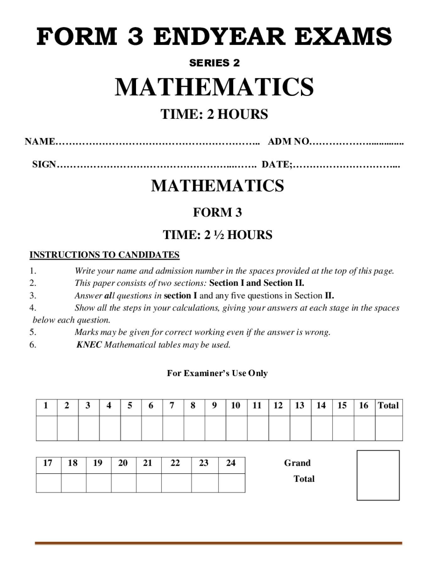 Thumbnail preview of Form 3 Mathematics End Term 3 2026_2