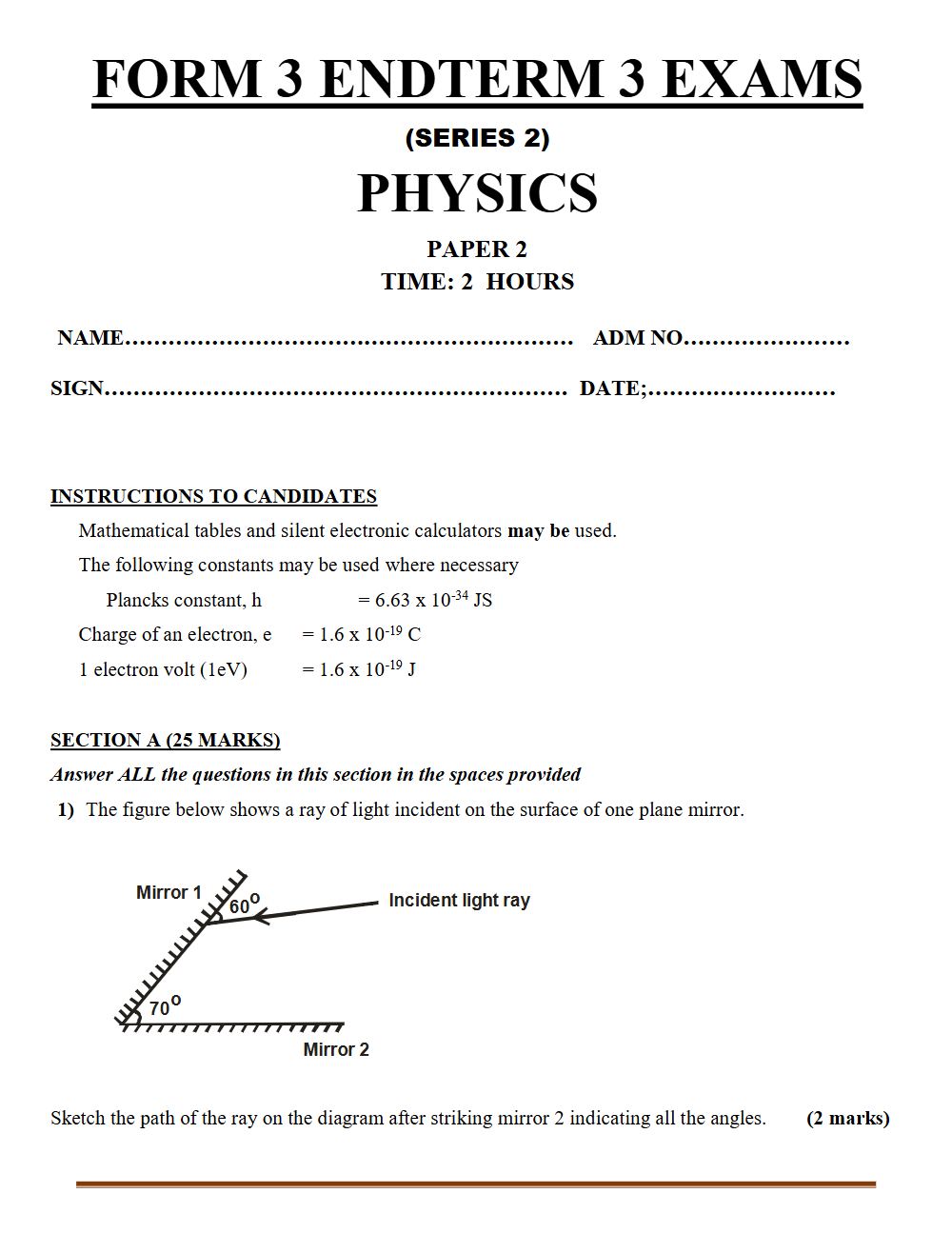 Thumbnail preview of Form 3 Physics Paper 2 Term 3 End Term 2026_2