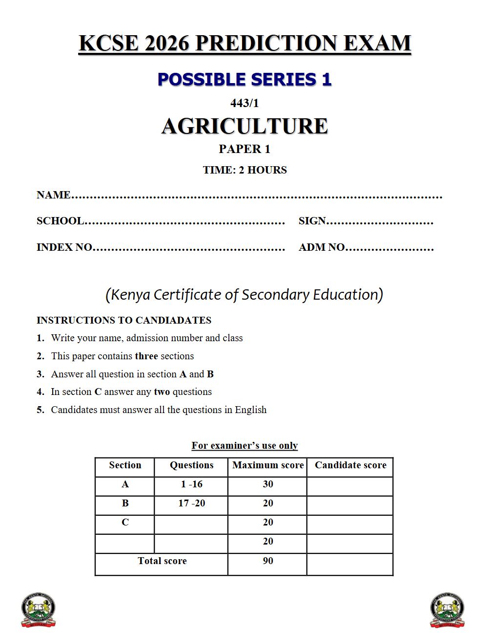 Thumbnail preview of Form 4 Agriculture Paper 1 KCSE Prediction 2026_14