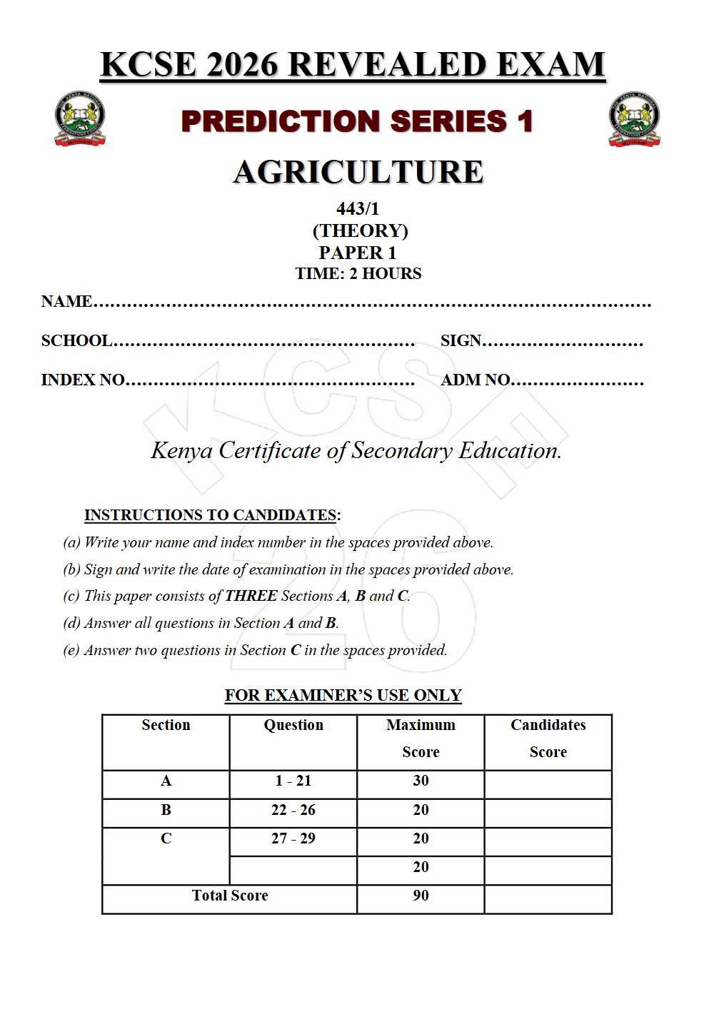 Thumbnail preview of Form 4 Agriculture Paper 1 KCSE Prediction 2026_17