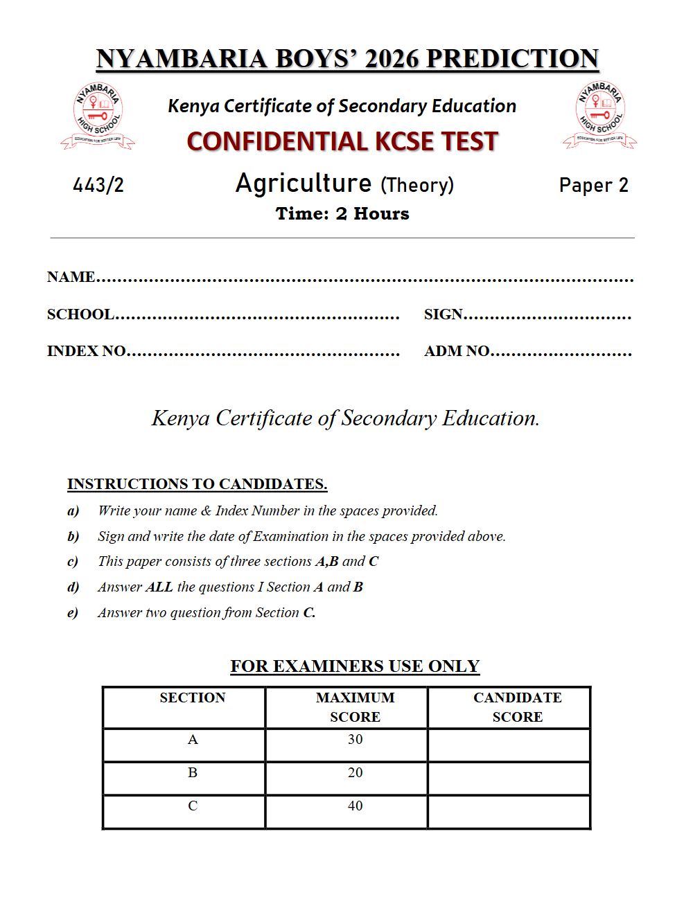 Thumbnail preview of Form 4 Agriculture Paper 2 KCSE Prediction 2026_28