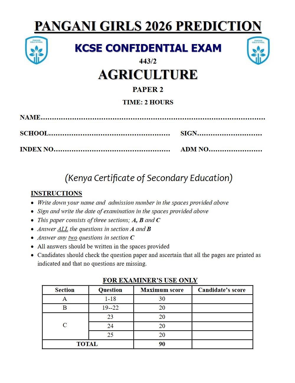 Thumbnail preview of Form 4 Agriculture Paper 2 KCSE Prediction 2026_29
