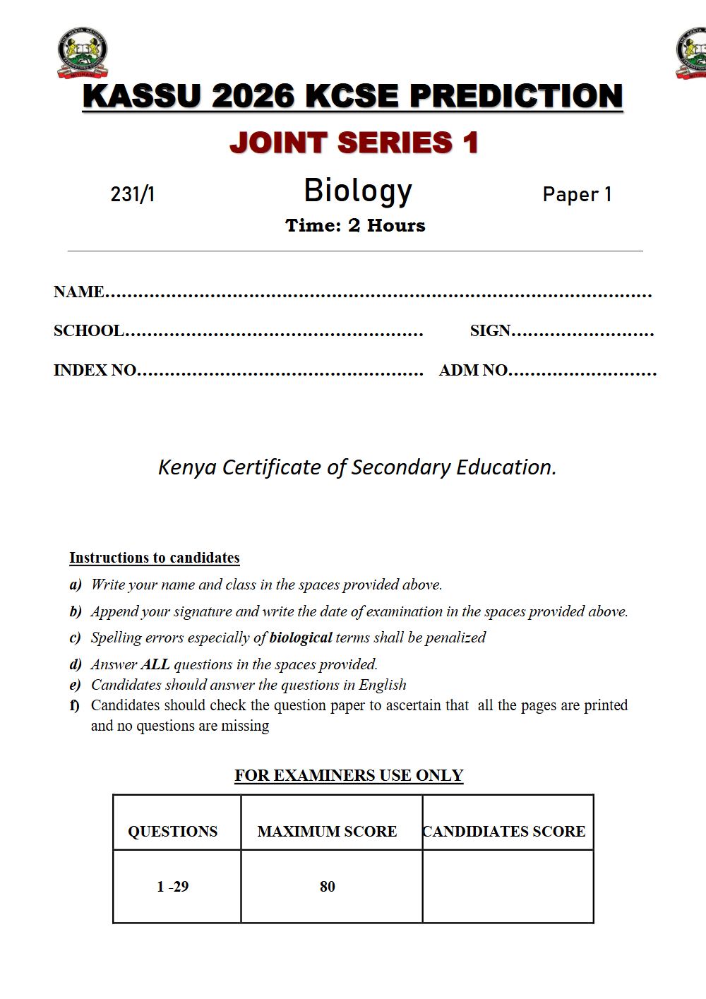 Thumbnail preview of Form 4 Biology Paper 1 KCSE Prediction 2026_10