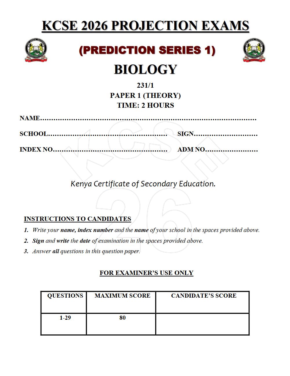 Thumbnail preview of Form 4 Biology Paper 1 KCSE Prediction 2026_16
