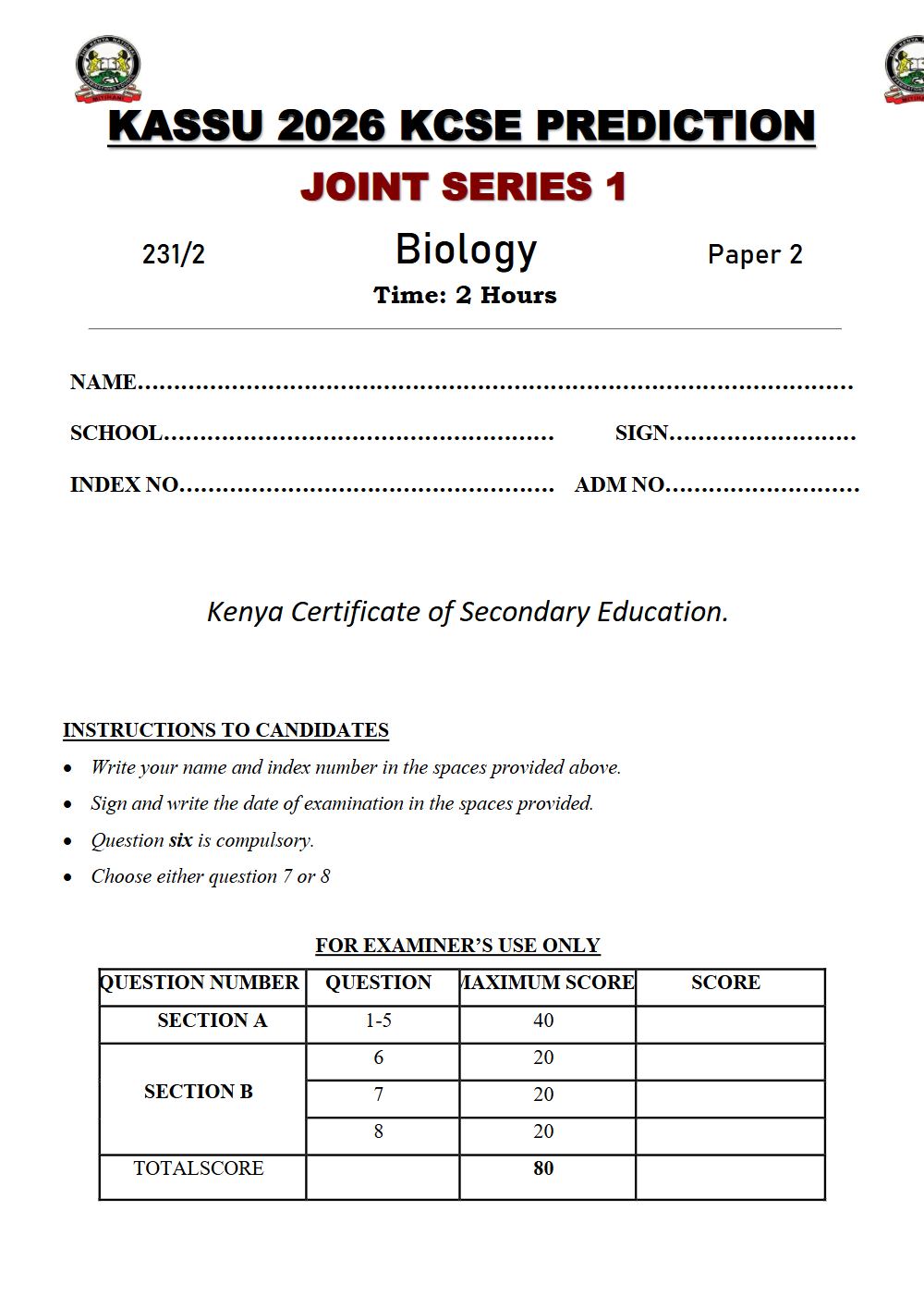 Thumbnail preview of Form 4 Biology Paper 2 KCSE Prediction 2026_10