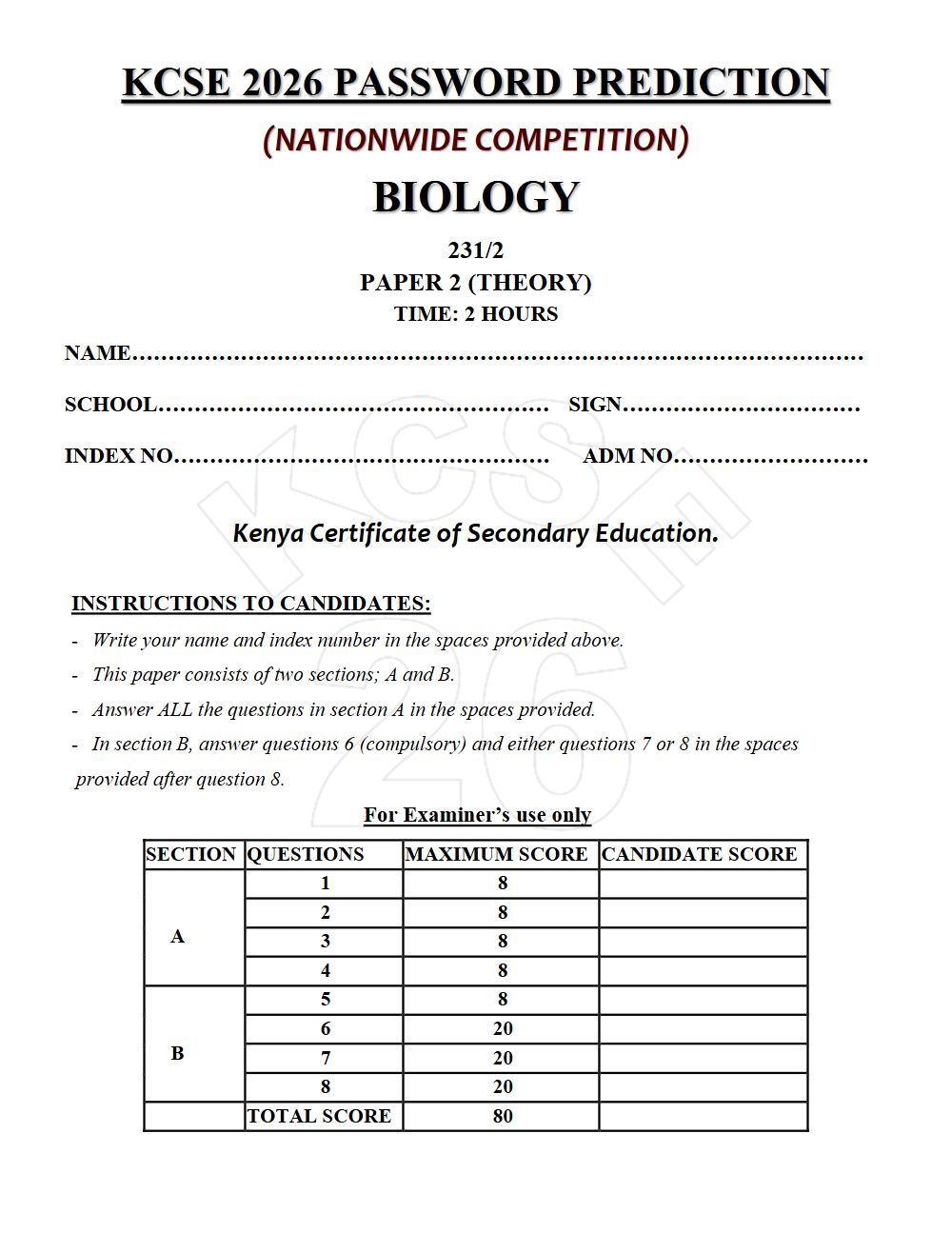 Thumbnail preview of Form 4 Biology Paper 2 KCSE Prediction 2026_13