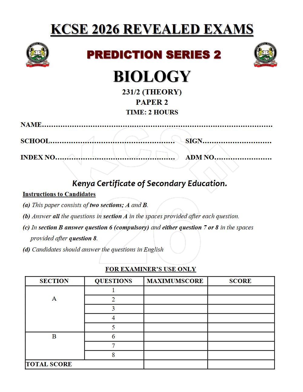 Thumbnail preview of Form 4 Biology Paper 2 KCSE Prediction 2026_18