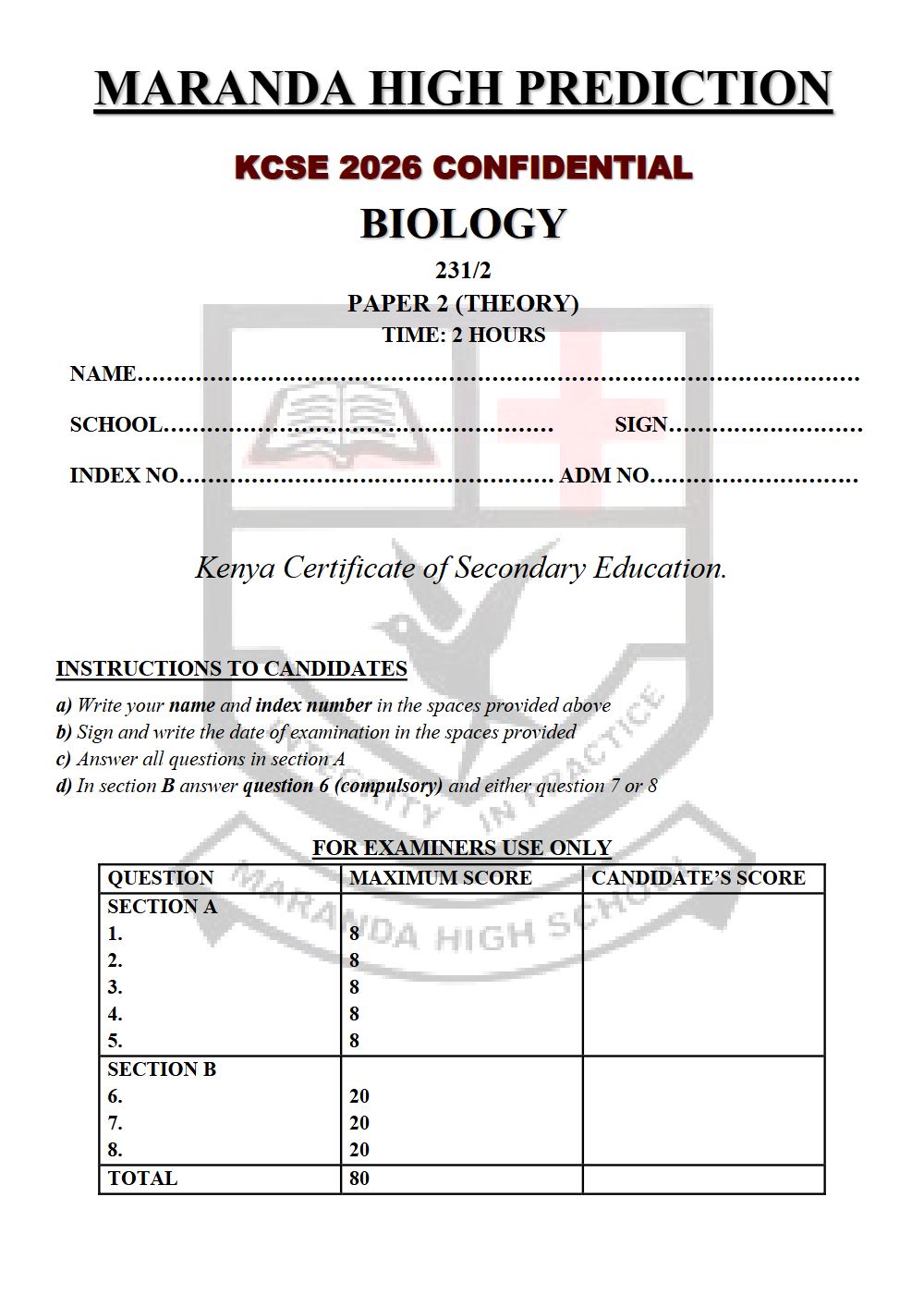 Thumbnail preview of Form 4 Biology Paper 2 KCSE Prediction 2026_22