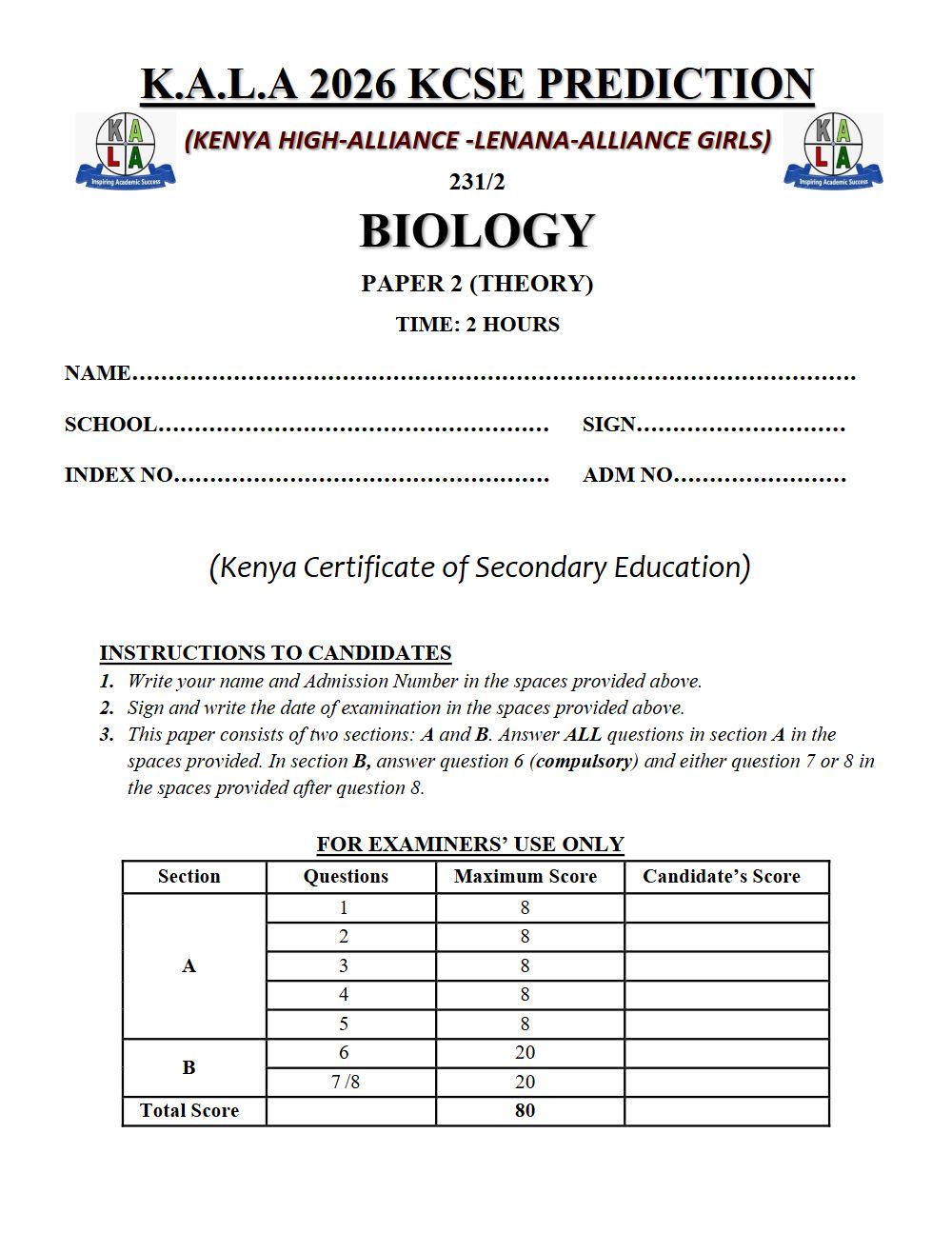 Thumbnail preview of Form 4 Biology Paper 2 KCSE Prediction 2026_9