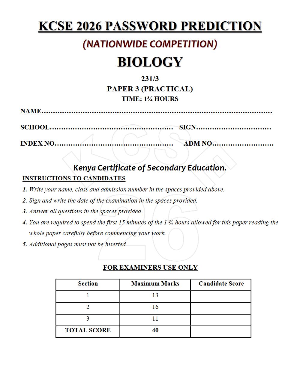 Thumbnail preview of Form 4 Biology Paper 3 KCSE Prediction 2026_13