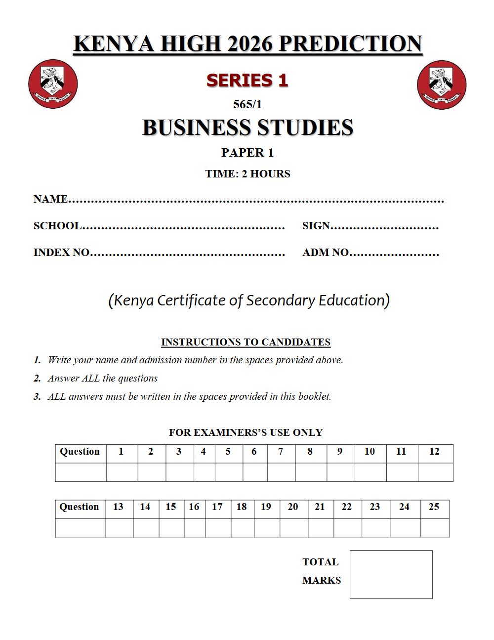 Thumbnail preview of Form 4 Business Studies Paper 1 KCSE Prediction 2026_11