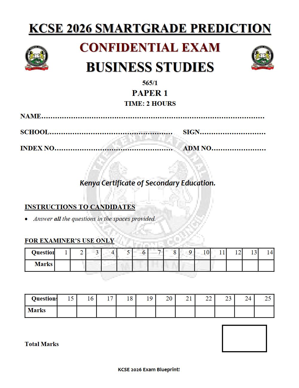 Thumbnail preview of Form 4 Business Studies Paper 1 KCSE Prediction 2026_19