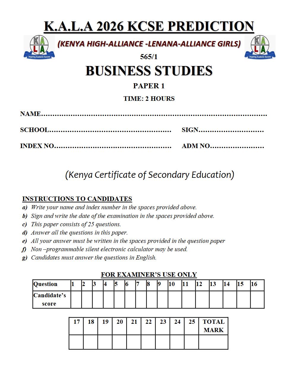 Thumbnail preview of Form 4 Business Studies Paper 1 KCSE Prediction 2026_9