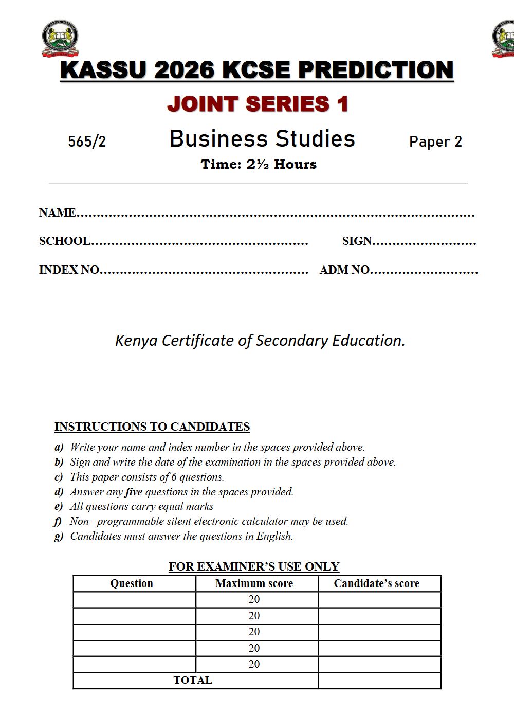 Thumbnail preview of Form 4 Business Studies Paper 2 KCSE Prediction 2026_10