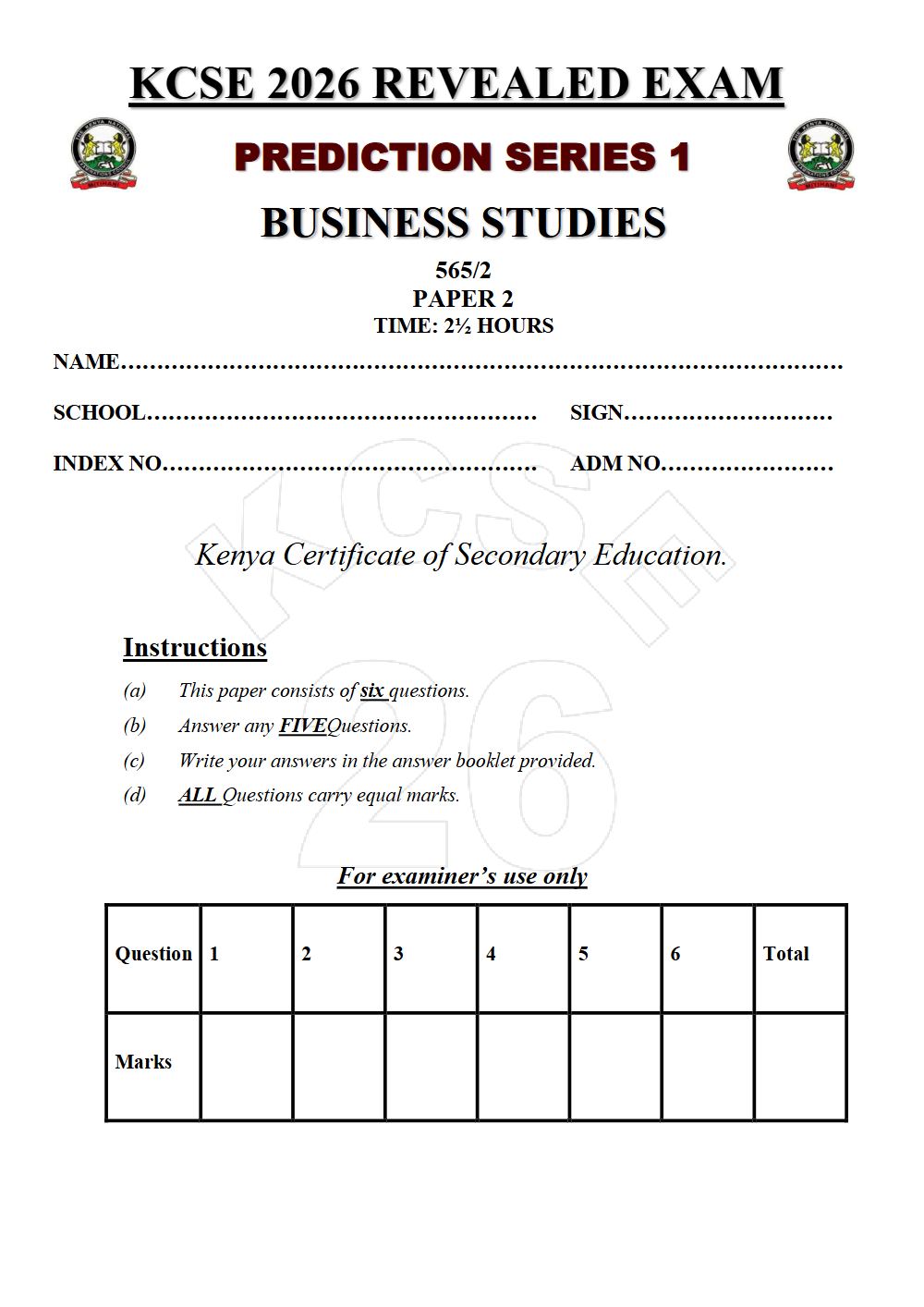 Thumbnail preview of Form 4 Business Studies Paper 2 KCSE Prediction 2026_17