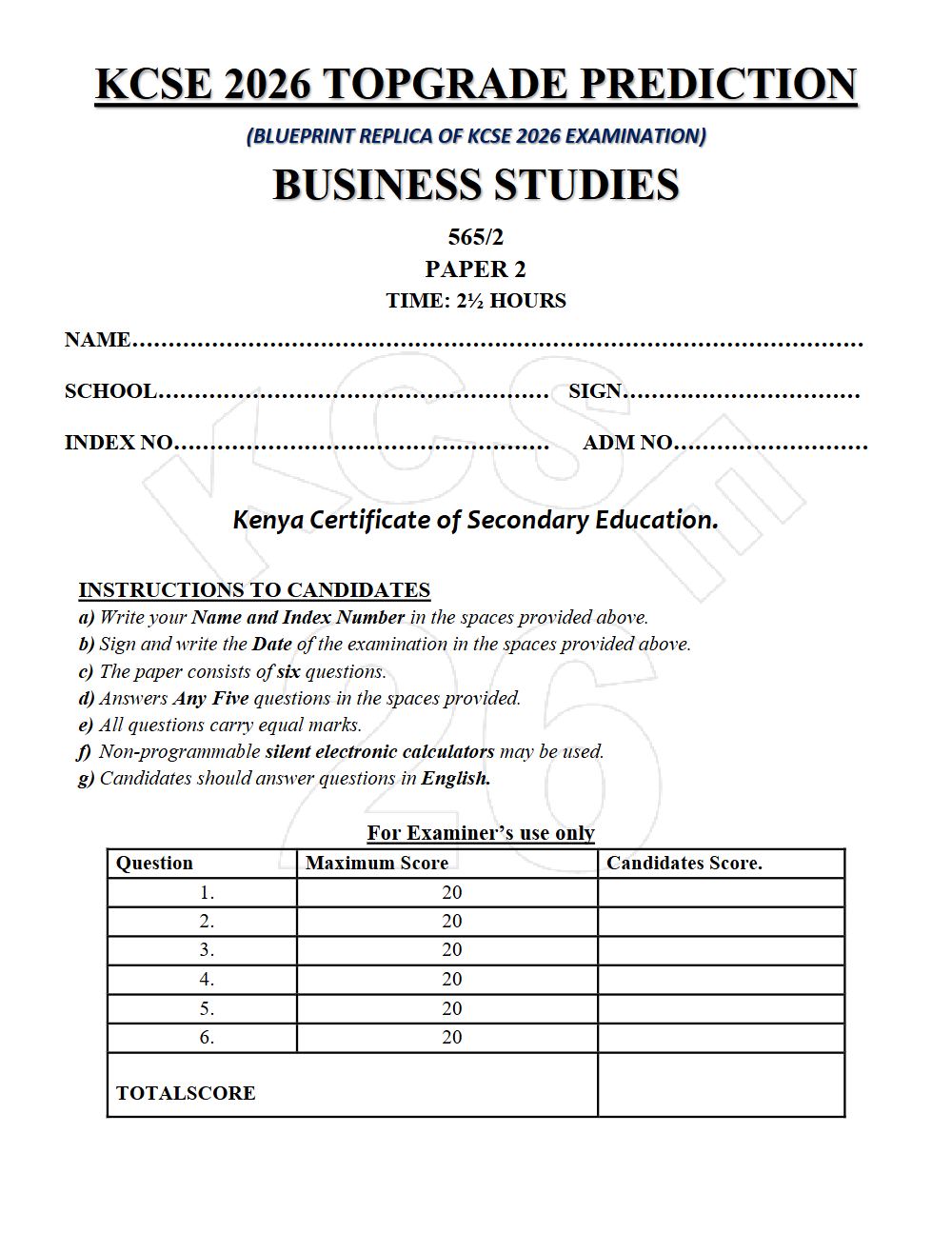 Thumbnail preview of Form 4 Business Studies Paper 2 KCSE Prediction 2026_20