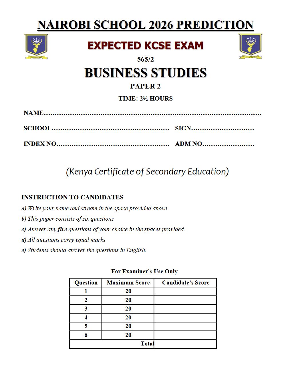 Thumbnail preview of Form 4 Business Studies Paper 2 KCSE Prediction 2026_27