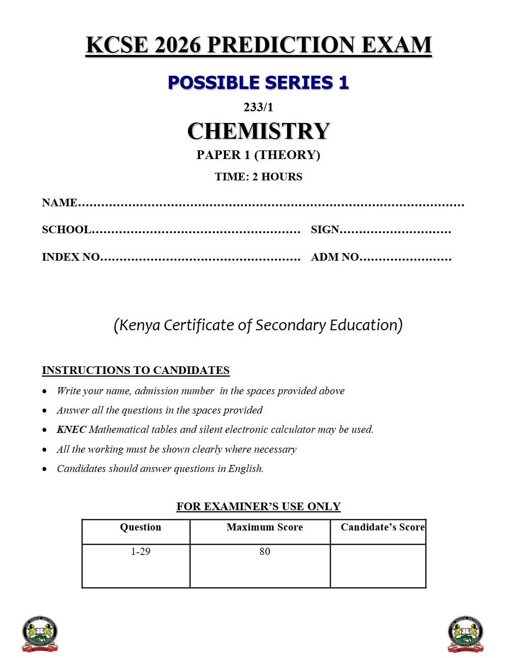 Thumbnail preview of Form 4 Chemistry Paper 1 KCSE Prediction 2026_14