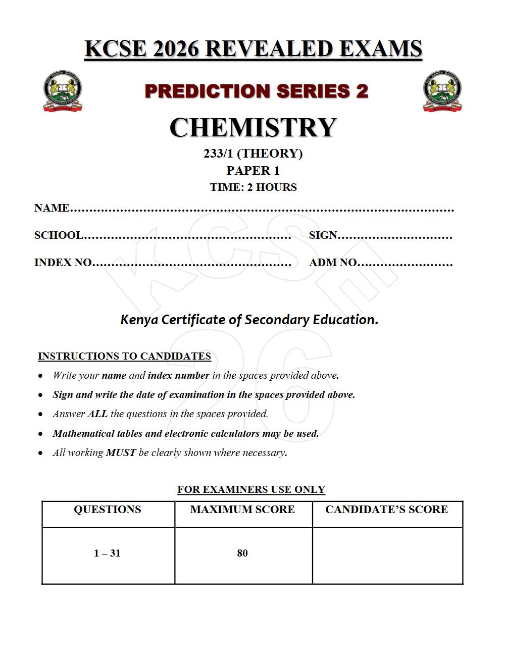Thumbnail preview of Form 4 Chemistry Paper 1 KCSE Prediction 2026_18