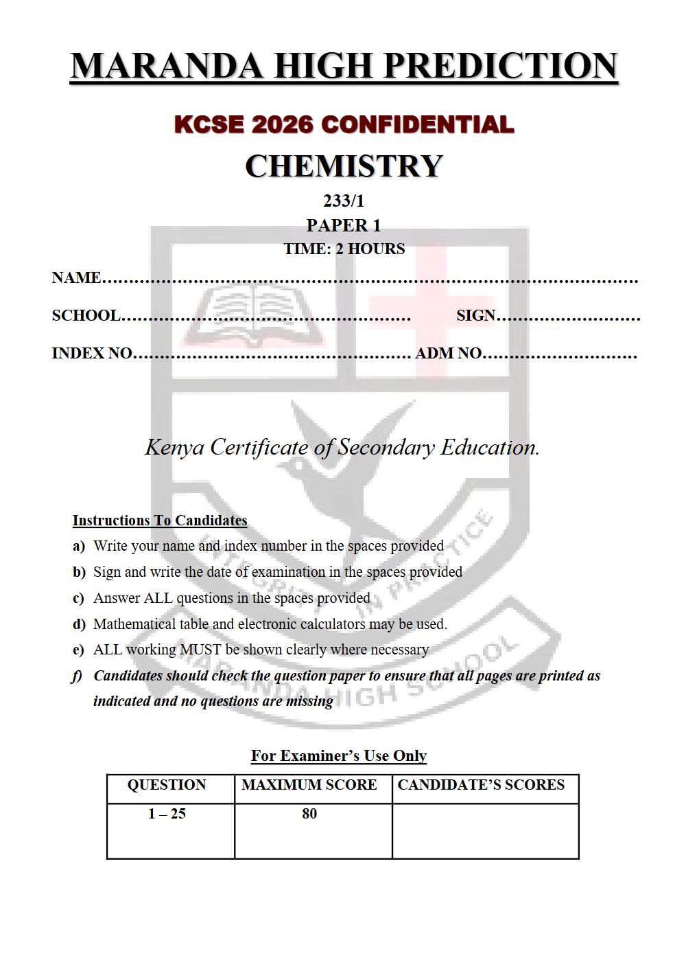 Thumbnail preview of Form 4 Chemistry Paper 1 KCSE Prediction 2026_22