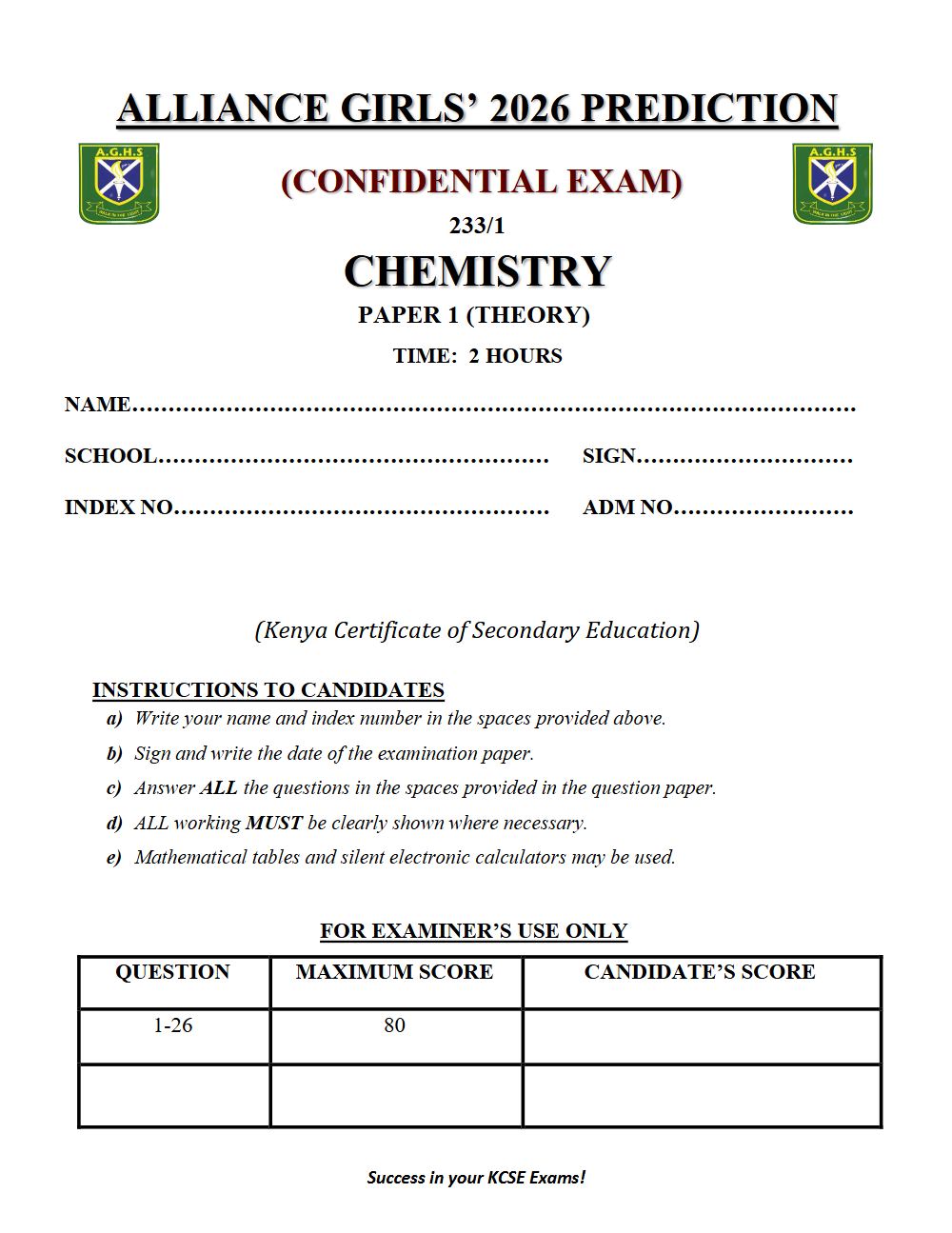 Thumbnail preview of Form 4 Chemistry Paper 1 KCSE Prediction 2026_6