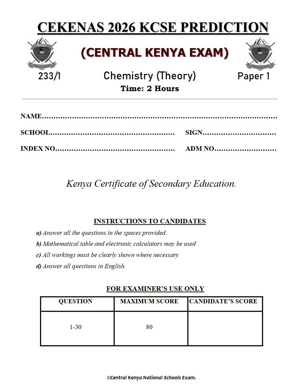 Thumbnail preview of Form 4 Chemistry Paper 1 KCSE Prediction 2026_7