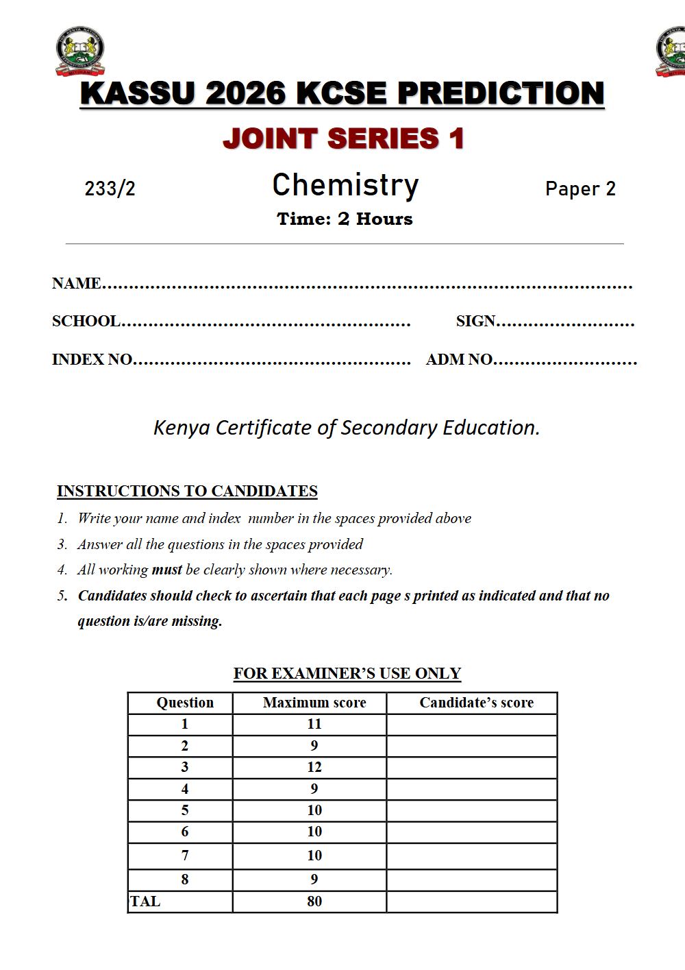 Thumbnail preview of Form 4 Chemistry Paper 2 KCSE Prediction 2026_10