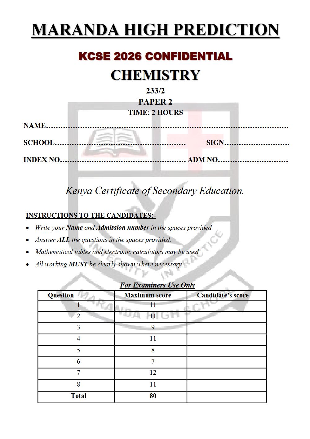 Thumbnail preview of Form 4 Chemistry Paper 2 KCSE Prediction 2026_22