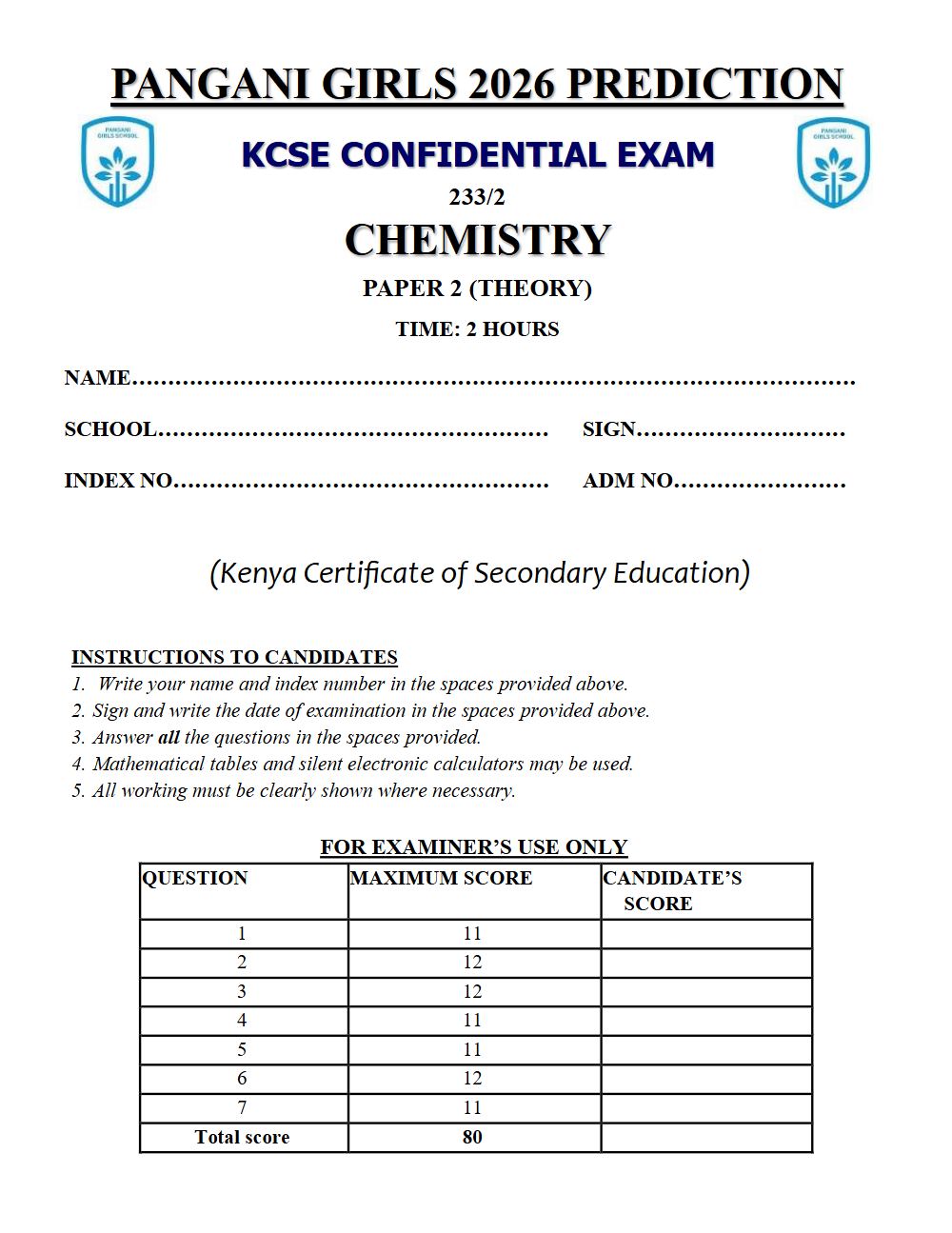 Thumbnail preview of Form 4 Chemistry Paper 2 KCSE Prediction 2026_29