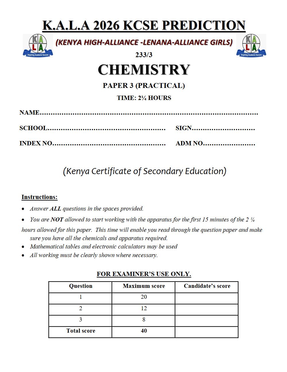Thumbnail preview of Form 4 Chemistry Paper 3 KCSE Prediction 2026_9