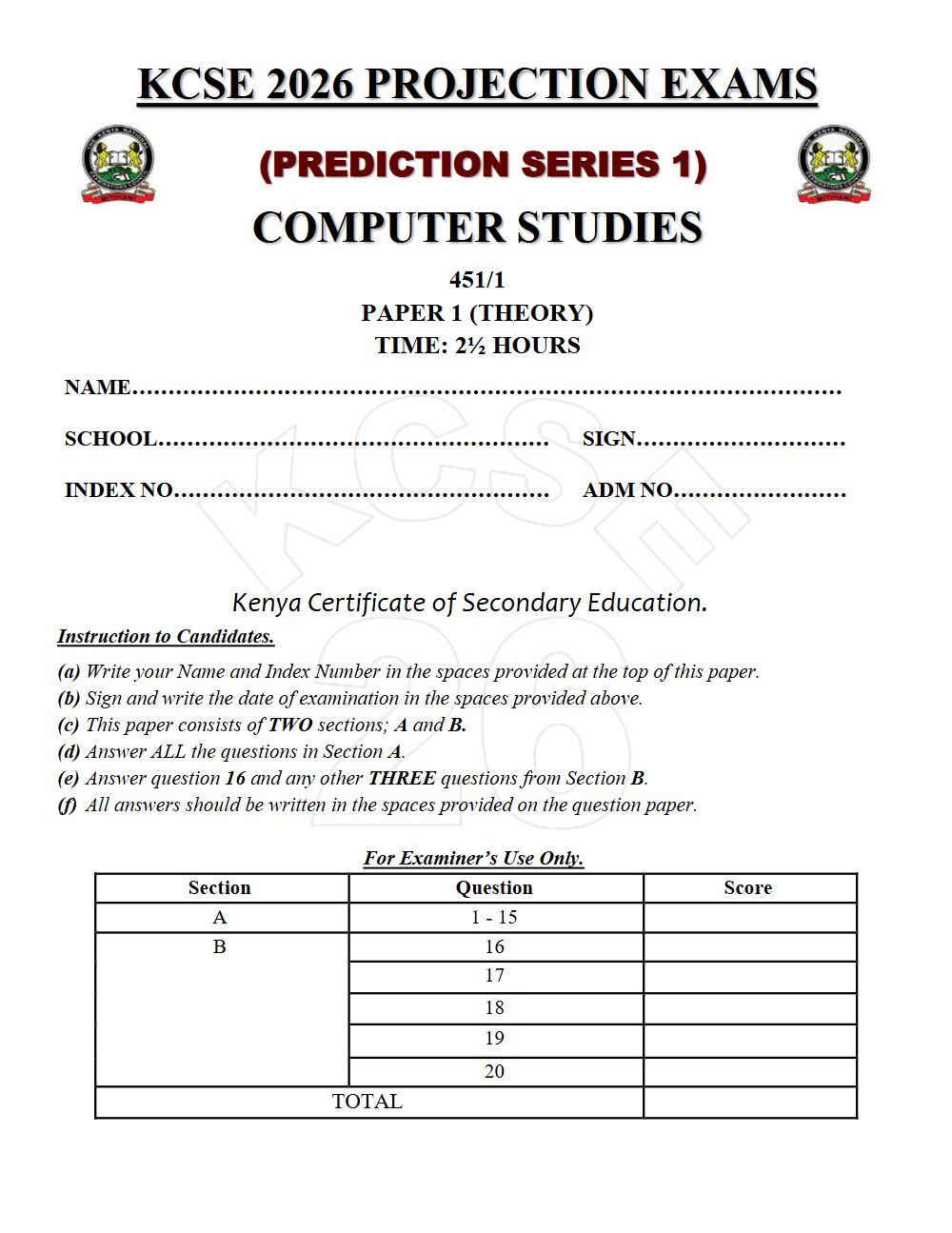 Thumbnail preview of Form 4 Computer Studies Paper 1 KCSE Prediction 2026_16