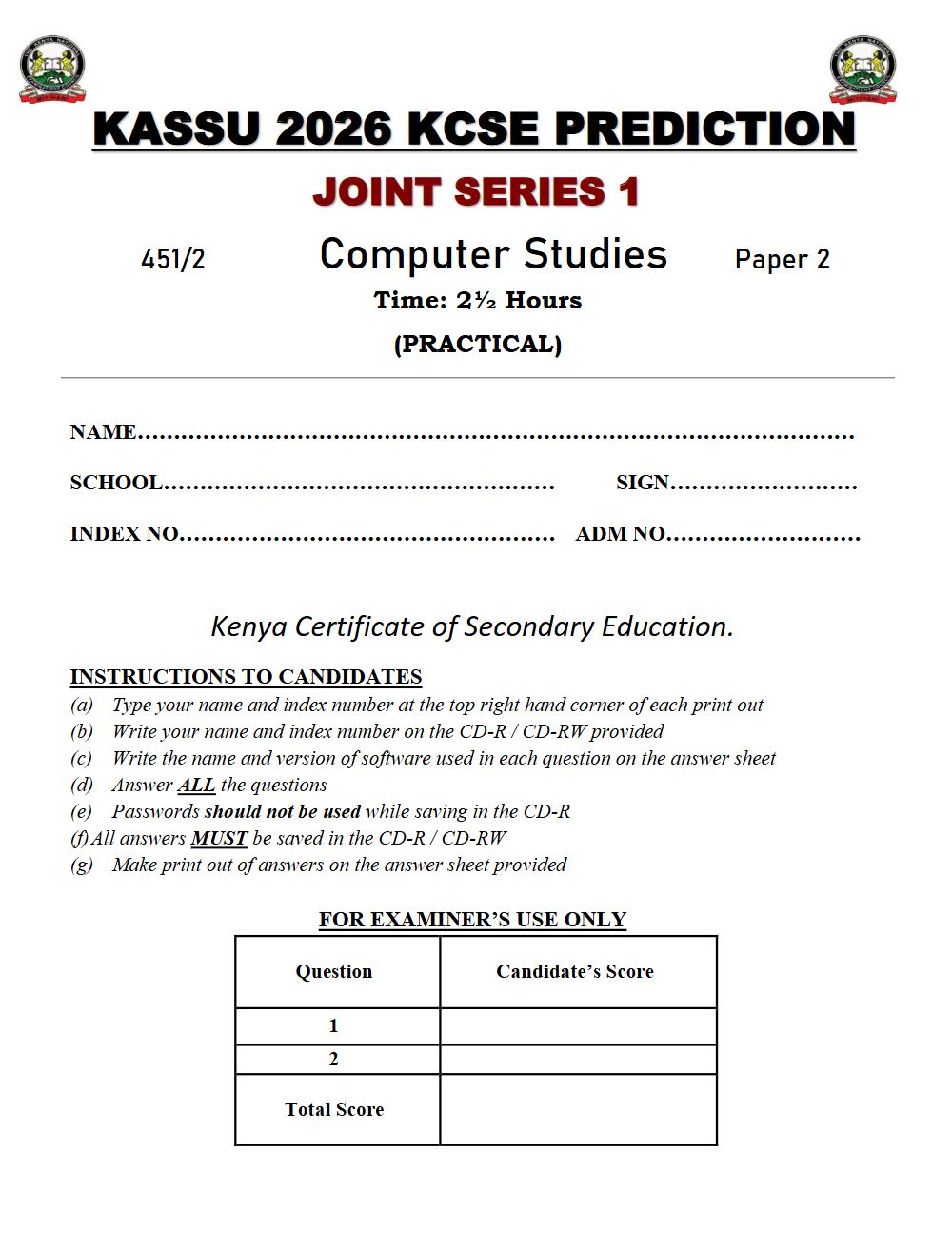 Thumbnail preview of Form 4 Computer Studies Paper 2 KCSE Prediction 2026_10
