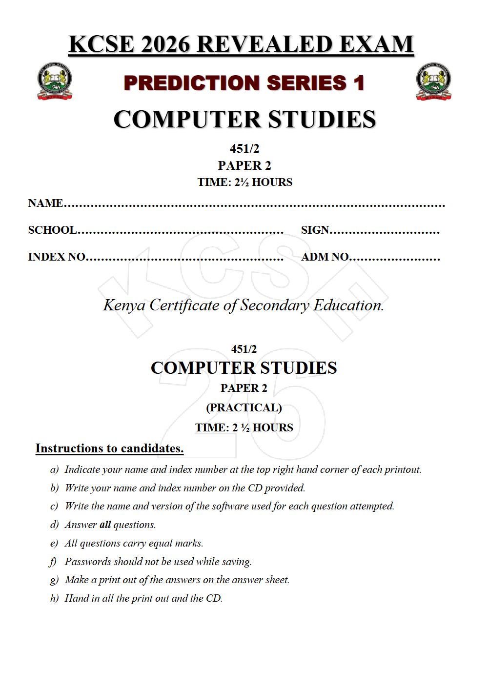 Thumbnail preview of Form 4 Computer Studies Paper 2 KCSE Prediction 2026_17