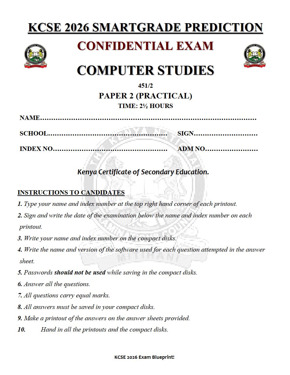 Thumbnail preview of Form 4 Computer Studies Paper 2 KCSE Prediction 2026_19