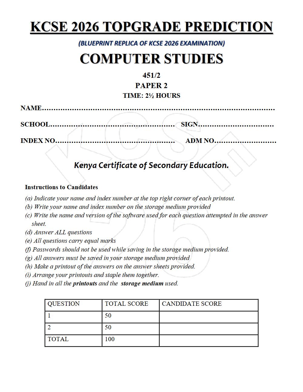 Thumbnail preview of Form 4 Computer Studies Paper 2 KCSE Prediction 2026_20