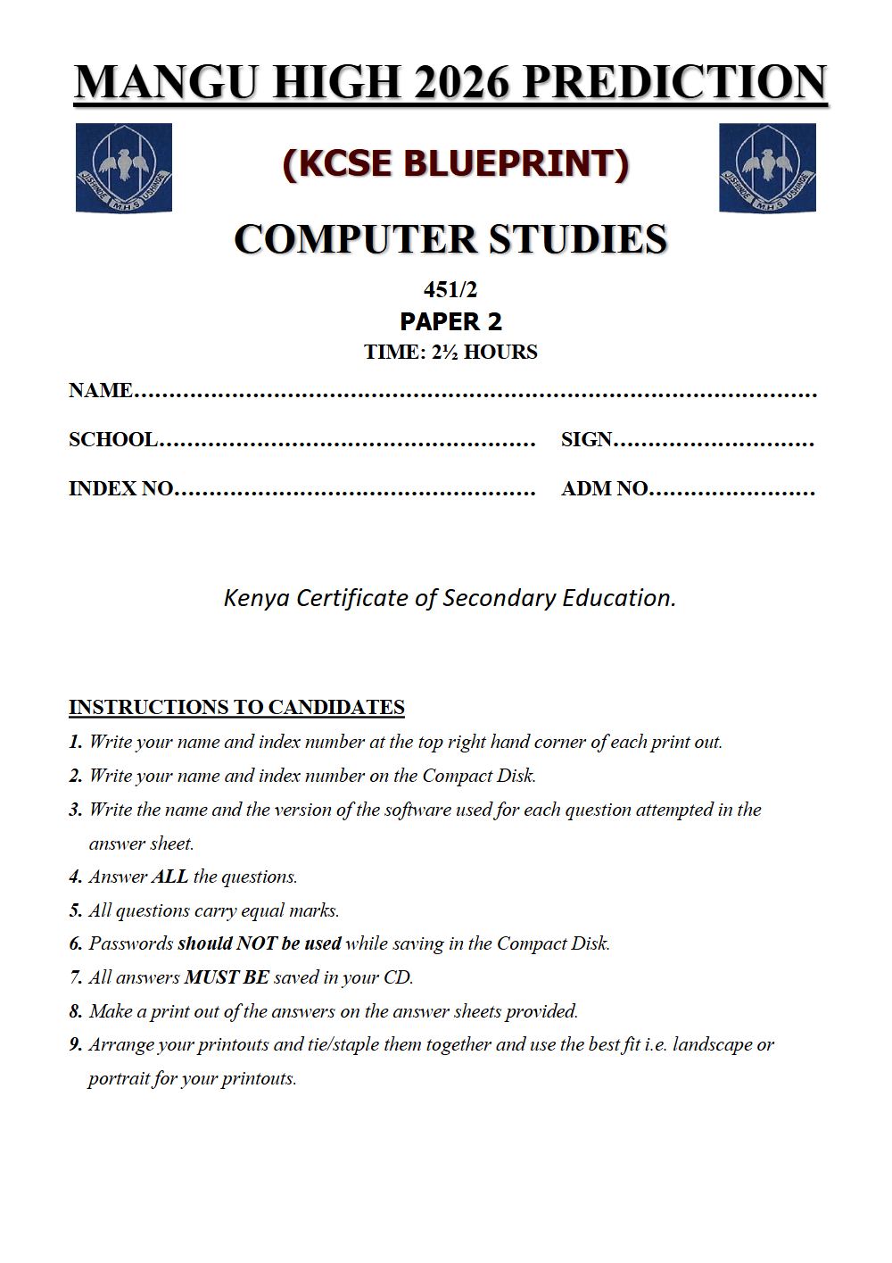 Thumbnail preview of Form 4 Computer Studies Paper 2 KCSE Prediction 2026_21